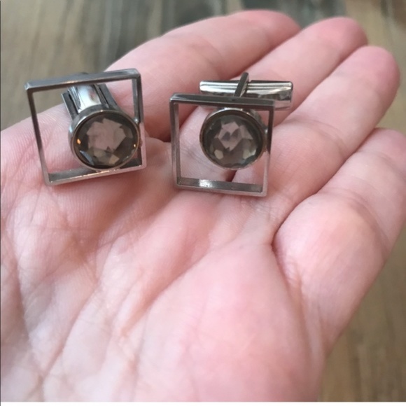 Vintage Crystal MidCentury Modern Silver Cufflinks - Picture 6 of 8